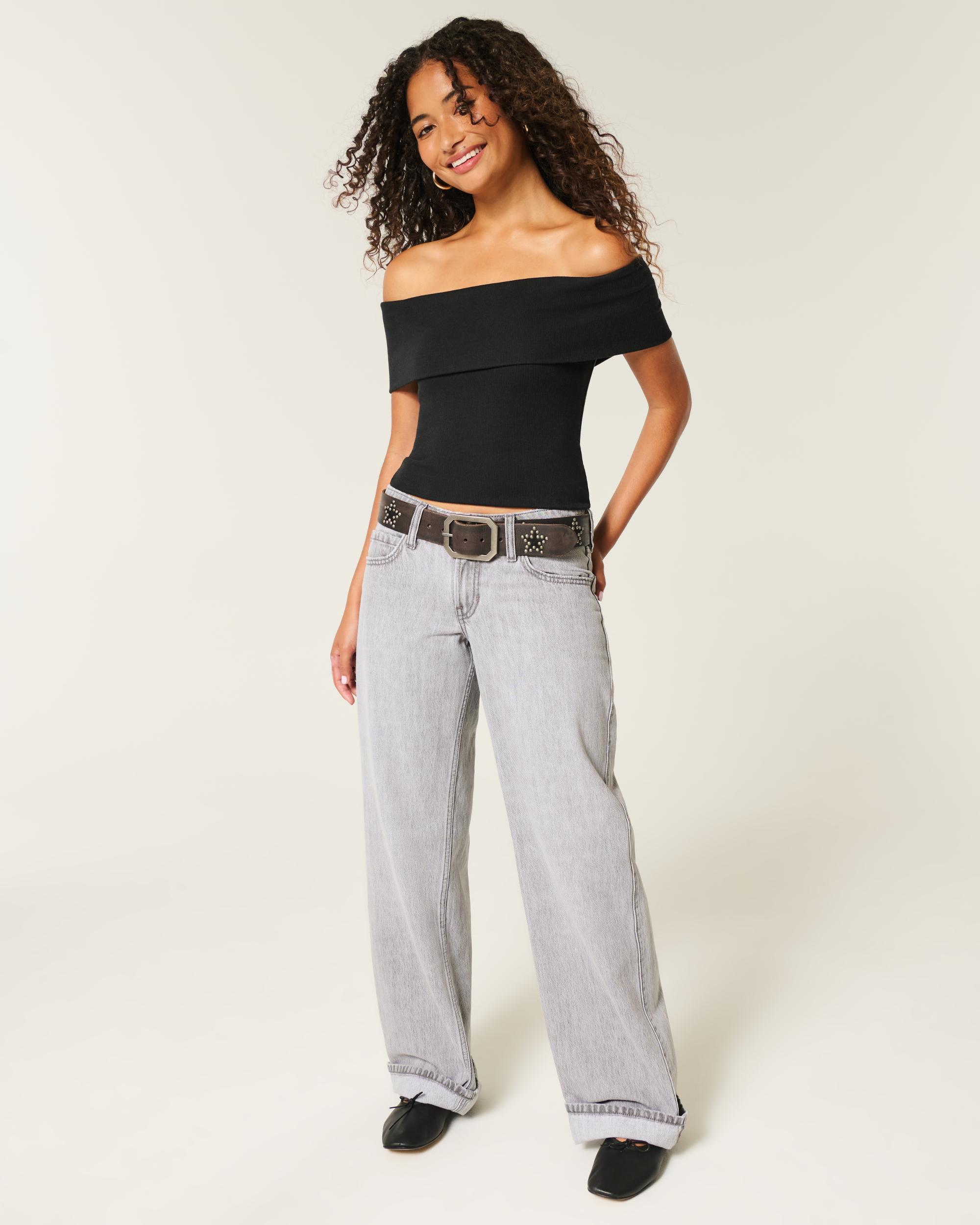 Ribbed Off-the-Shoulder Foldover Top Product Image