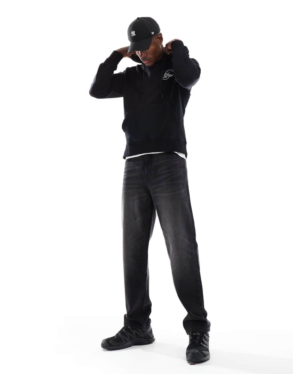 Jack & Jones oversized hoodie with skull back print in black  Product Image