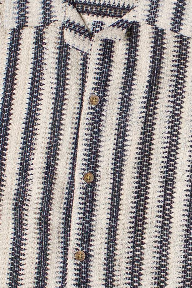Lightweight Striped Open Knit Button Up Shirt Product Image