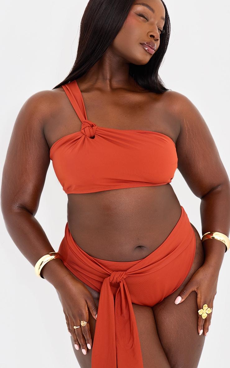 Plus Rust Knot Detail Asymmetric Bikini Top Product Image