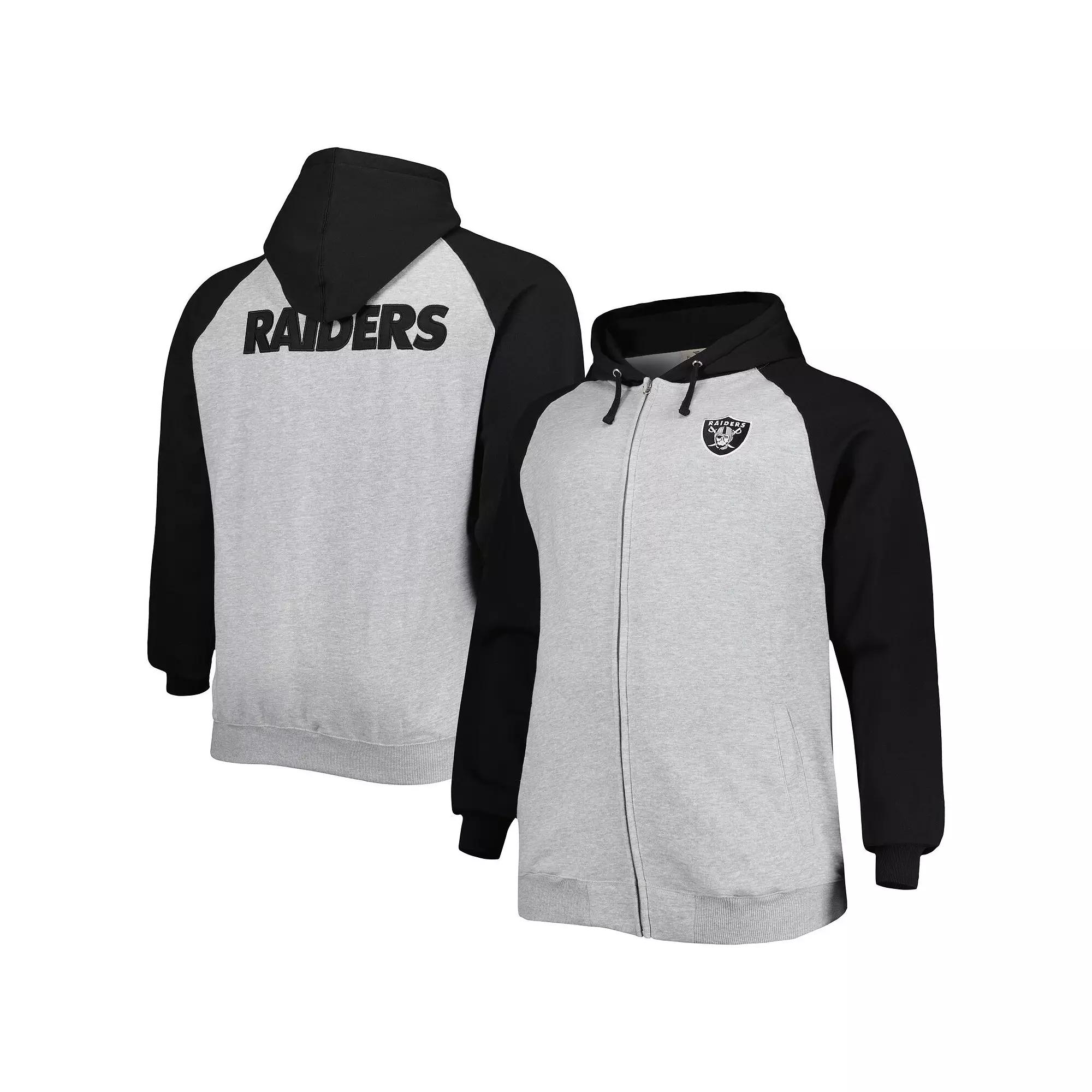 Men's Heather Gray Las Vegas Raiders Big & Tall Fleece Raglan Full-Zip Hoodie Jacket, Size: XLT, Lvr Grey Product Image