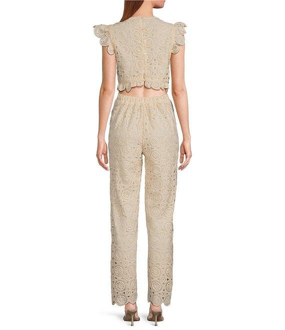 Skies Are Blue V-Neck Ruffle Cap Sleeve Crochet Lace Jumpsuit Product Image