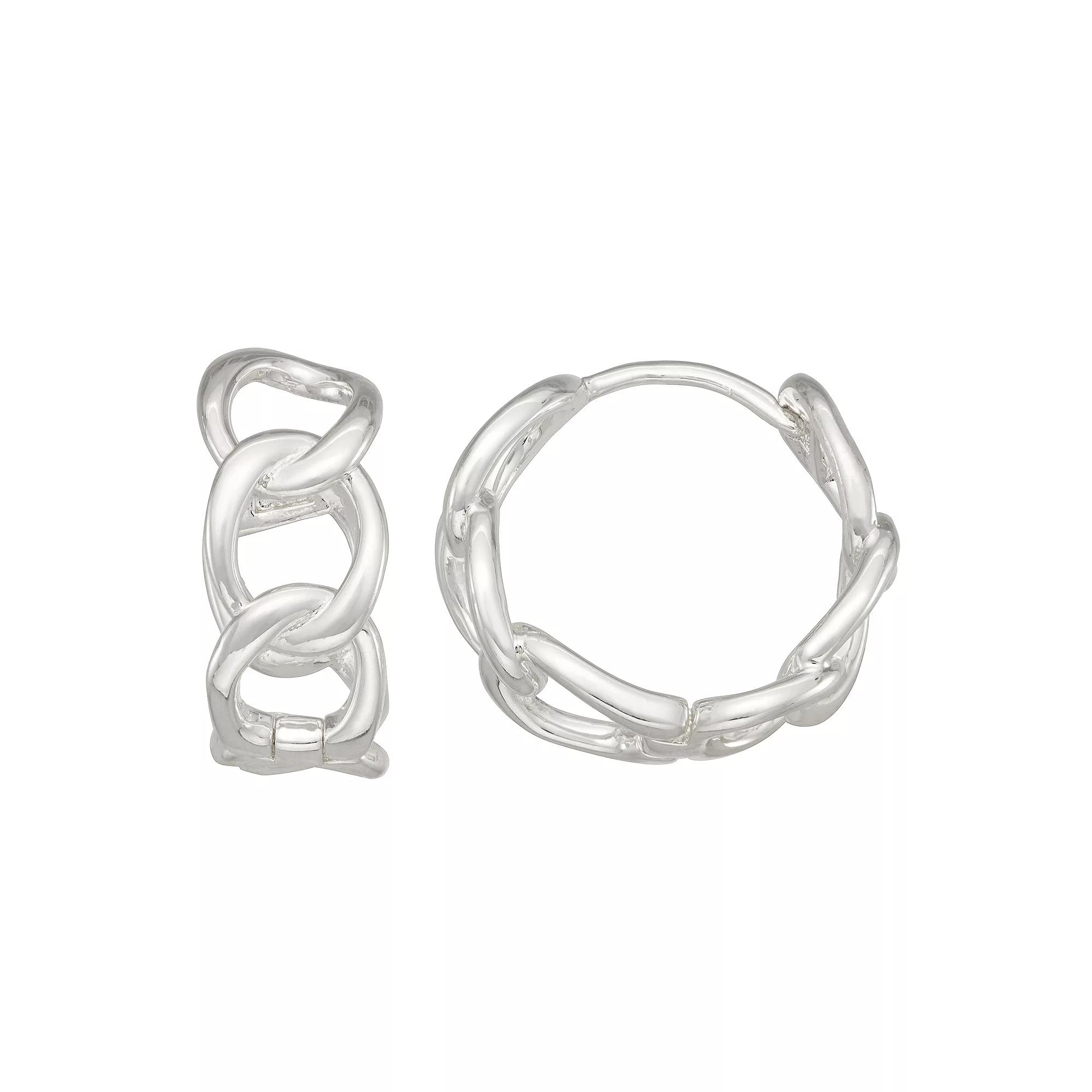 Nine West Silver Tone Curb Link Huggie Hoop Earrings, Womens Product Image