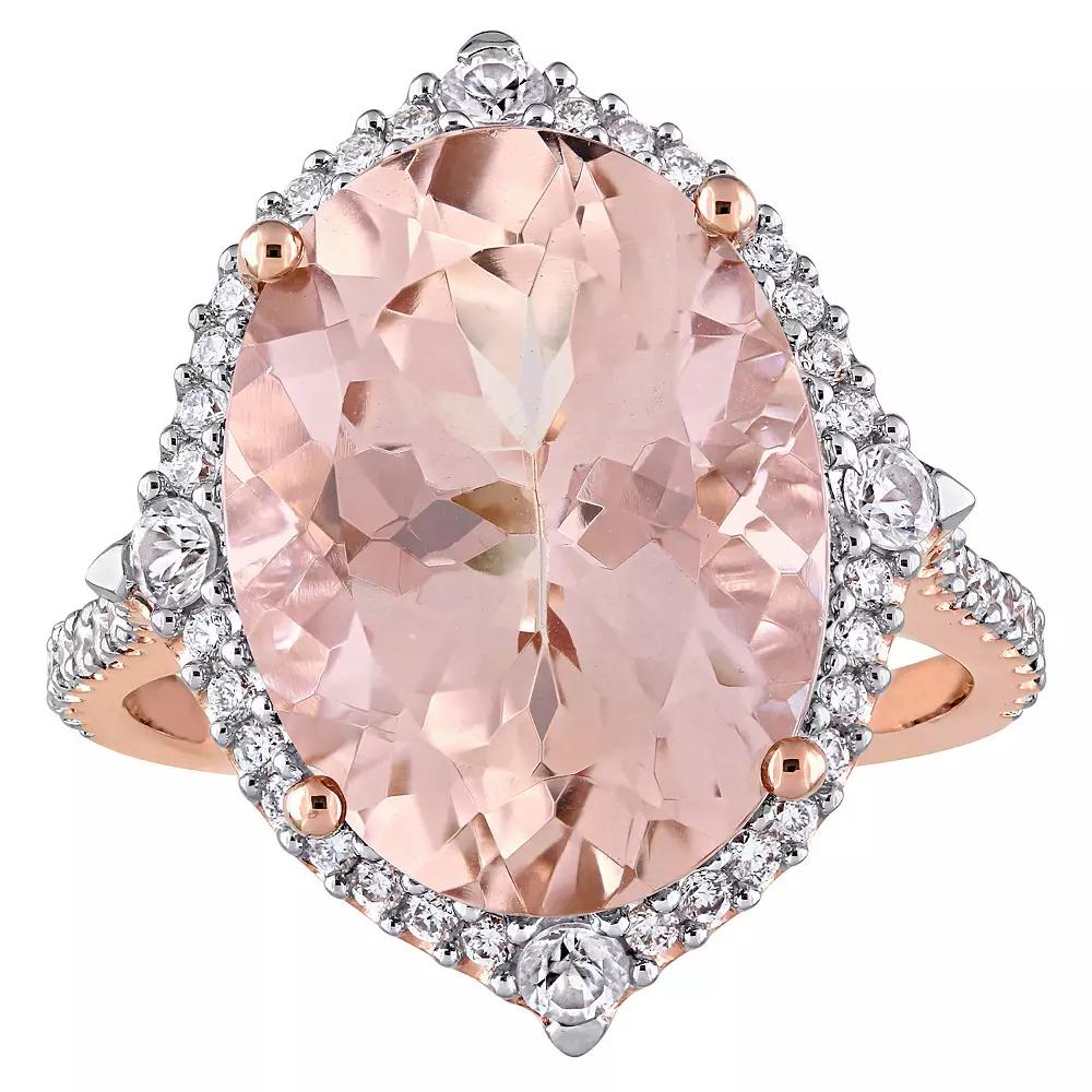 Stella Grace 14k Rose Gold Morganite, White Sapphire & 3/8 Carat T.W. Diamond Halo Cocktail Ring, Women's,  Product Image