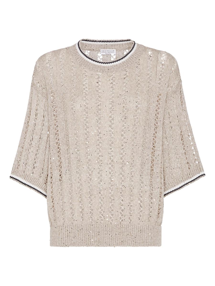 Womens Linen Dazzling Ribbed Net Sweater Product Image