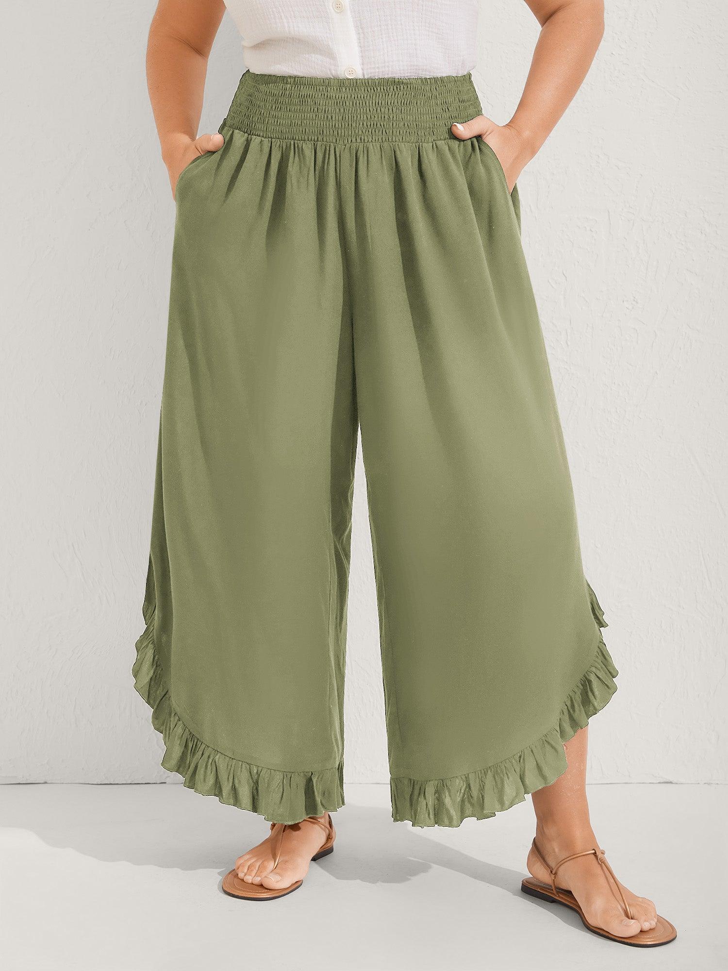 Ruffled Curvy Hem Wide-Leg Pants Female Product Image