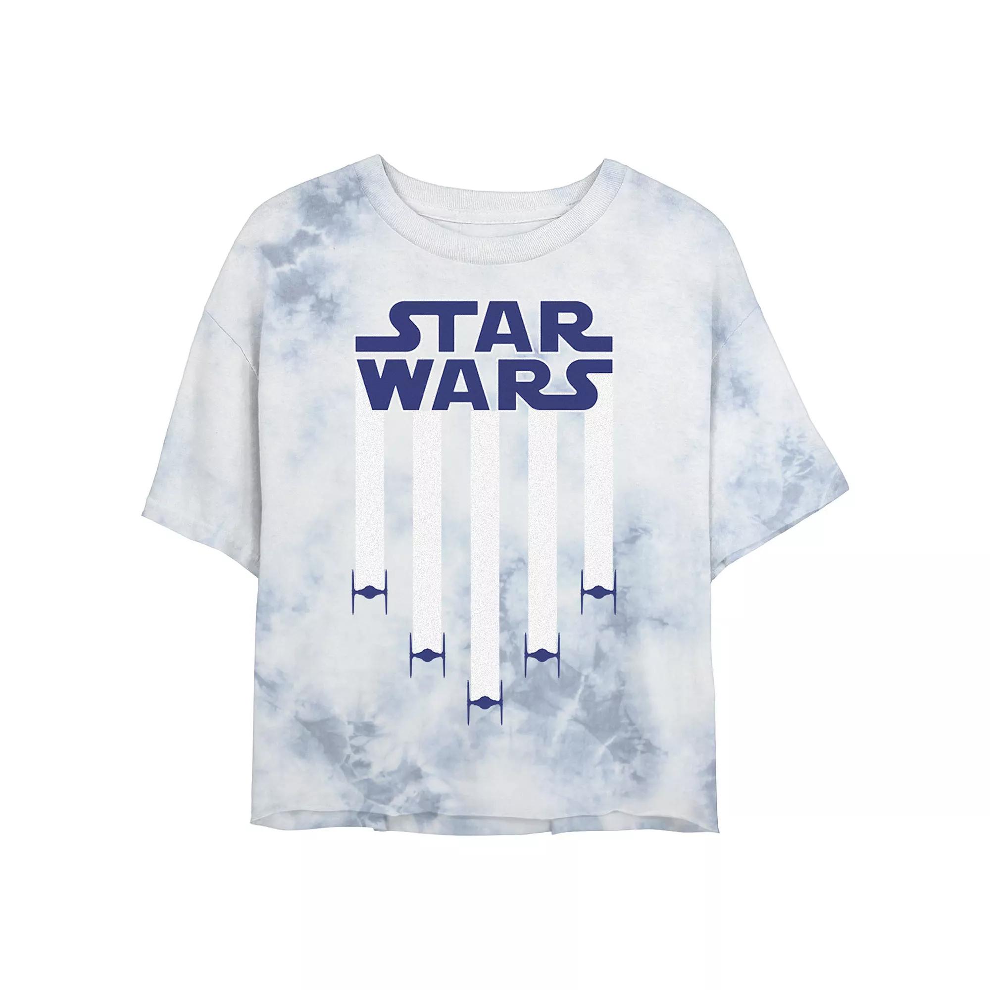 Juniors' Star Wars: Fighter Jets Star Bangled Banner July 4th Wash Graphic Crop Tee, Women's, Size: XL, White Blue Product Image
