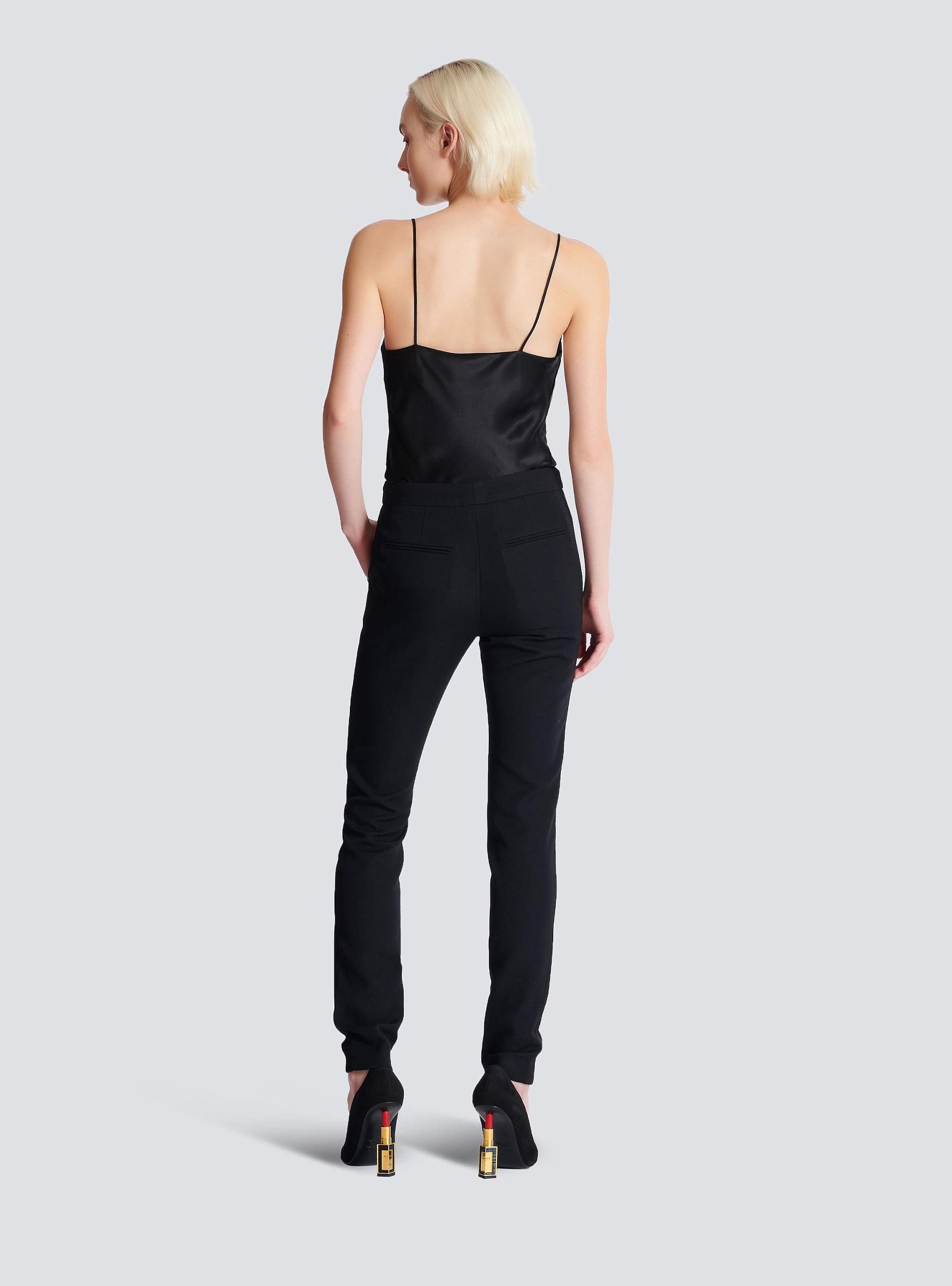 Zipped slim-fit grain de poudre trousers Product Image