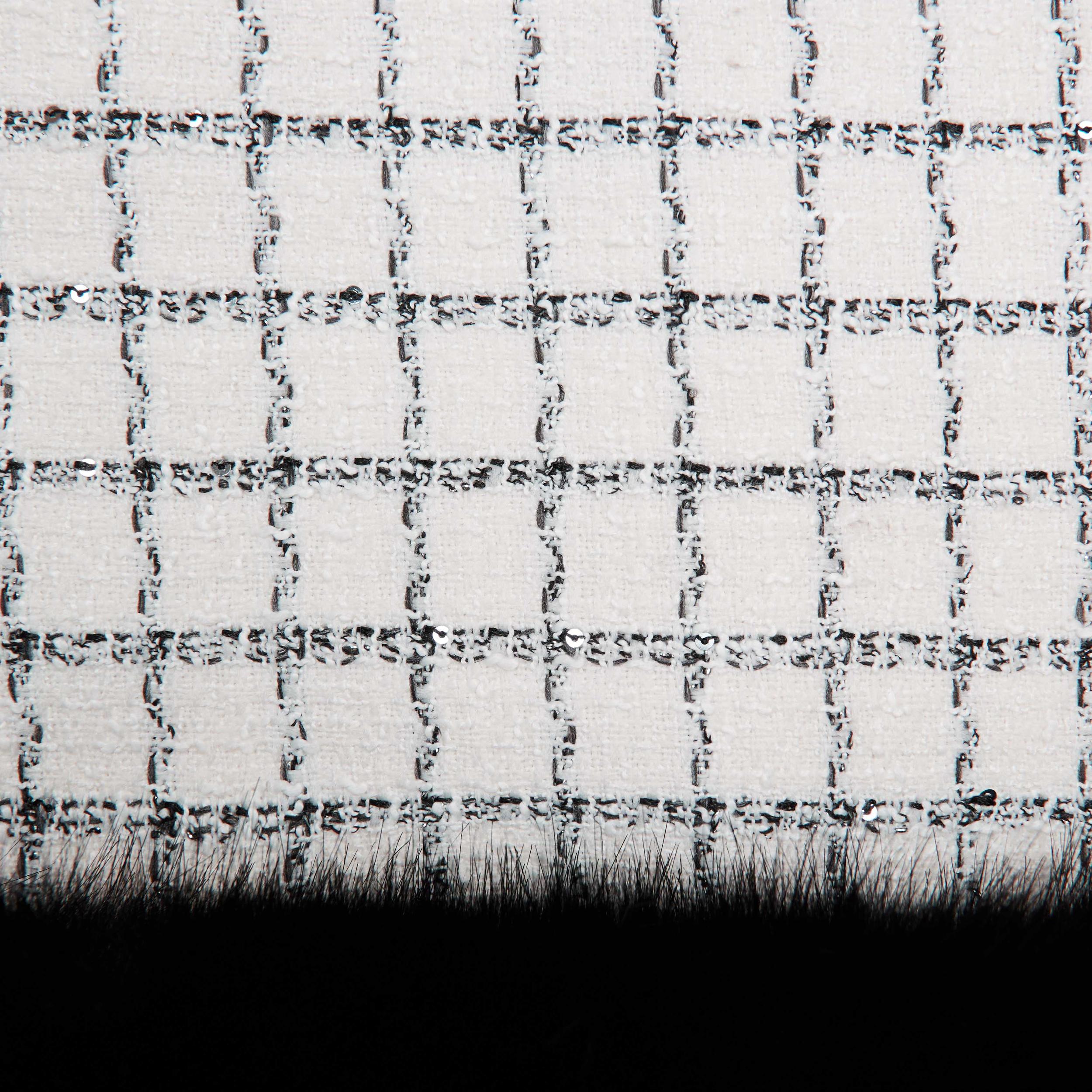 Check Boucle Fur Hem Mini Skirt Product Image