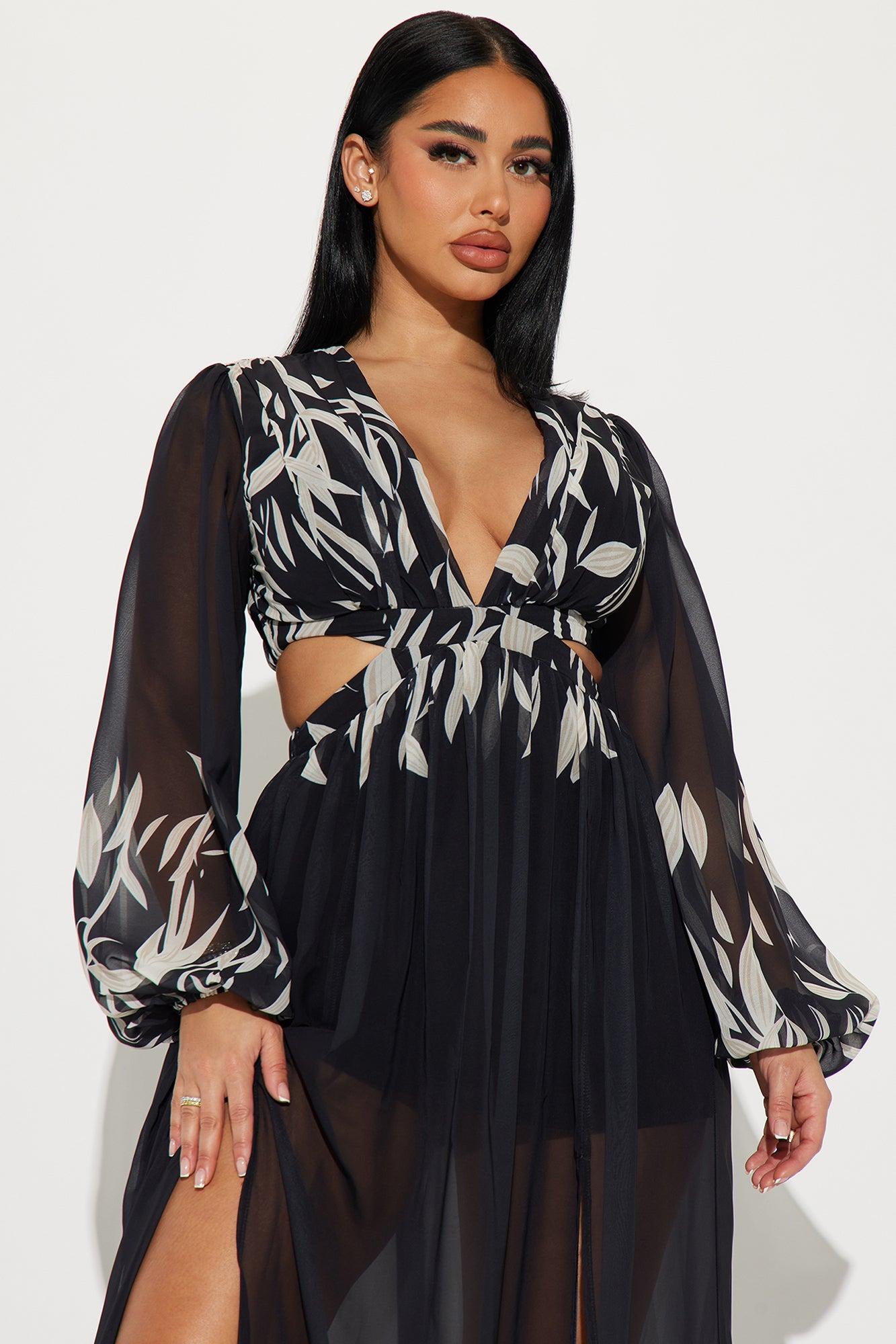 Villa Vacation Chiffon Maxi Dress - Black/combo Product Image