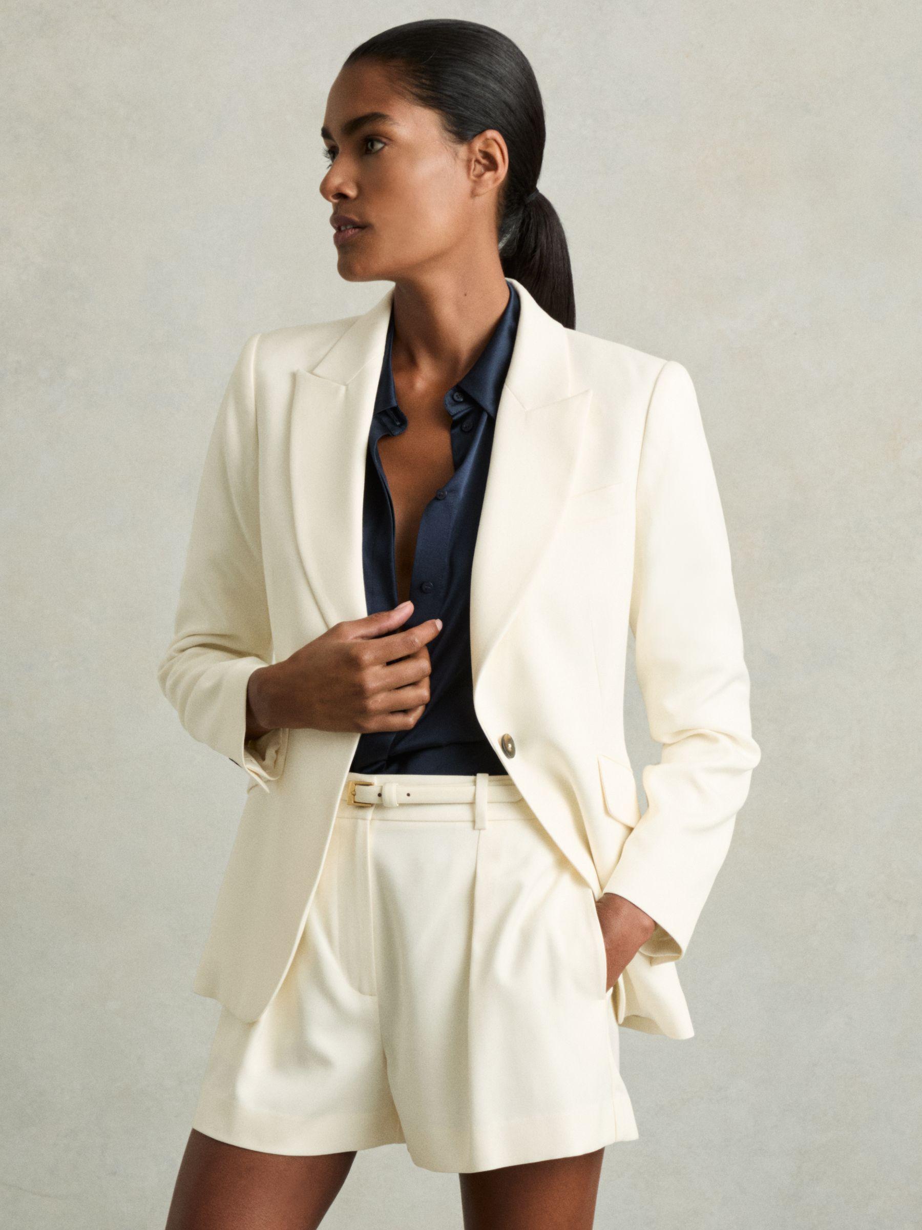Single-Pleat Tailored Shorts in Cream Product Image