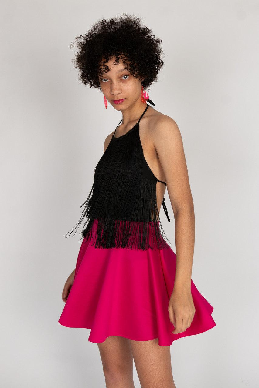 Black Fringe Halter Bodysuit Product Image