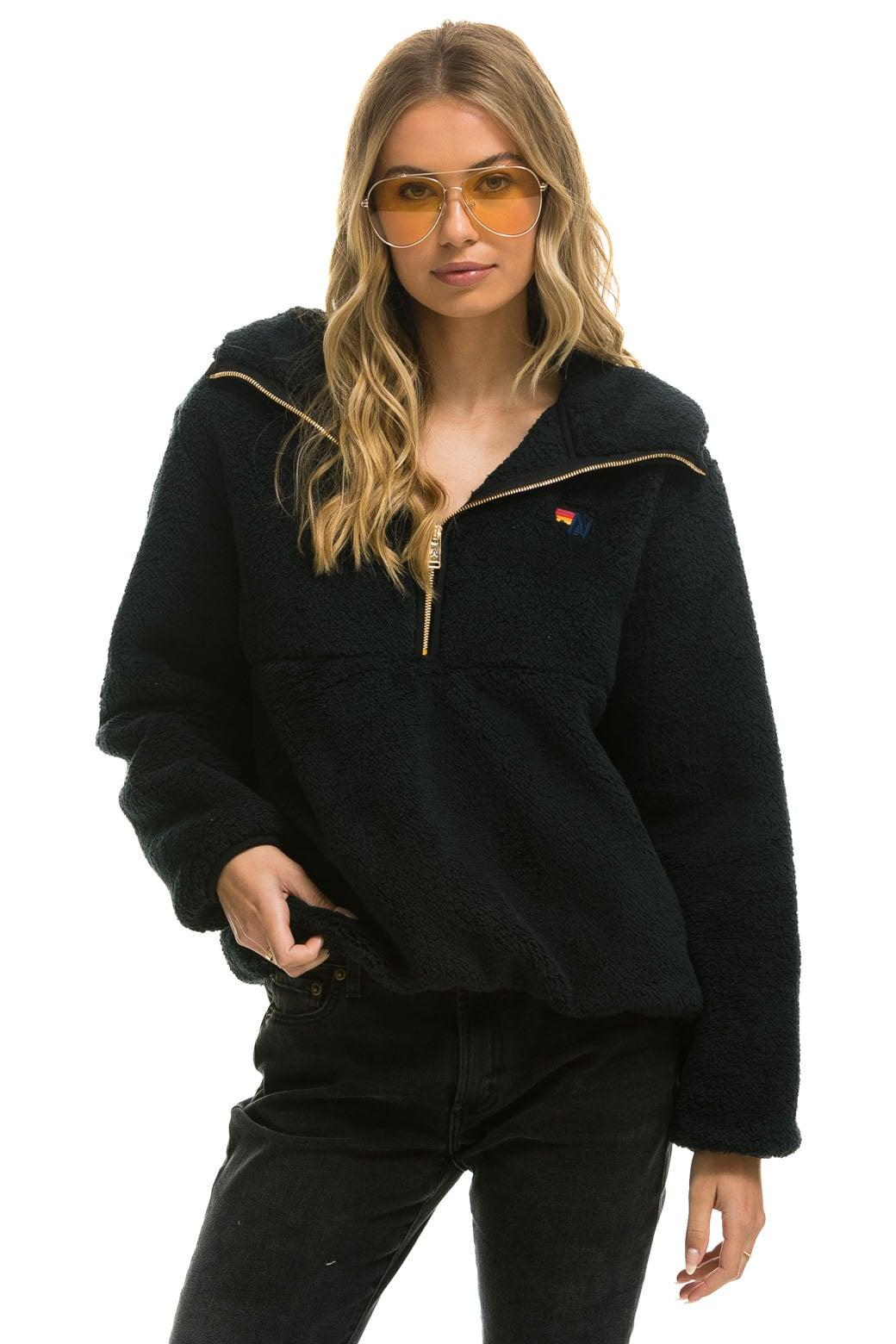 TEDDY APRES  HOODED HALF ZIP JACKET - BLACK Female Product Image