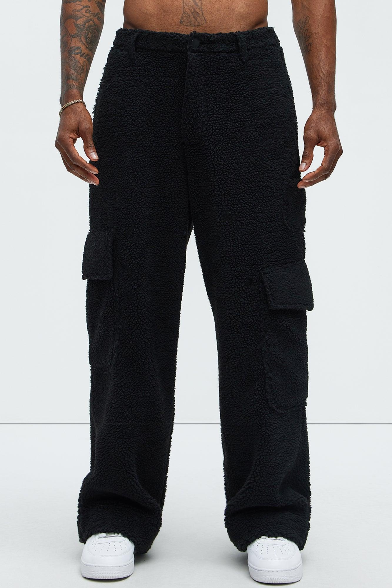 Axel Polar Fleece Baggy Cargo Pants - Black Product Image