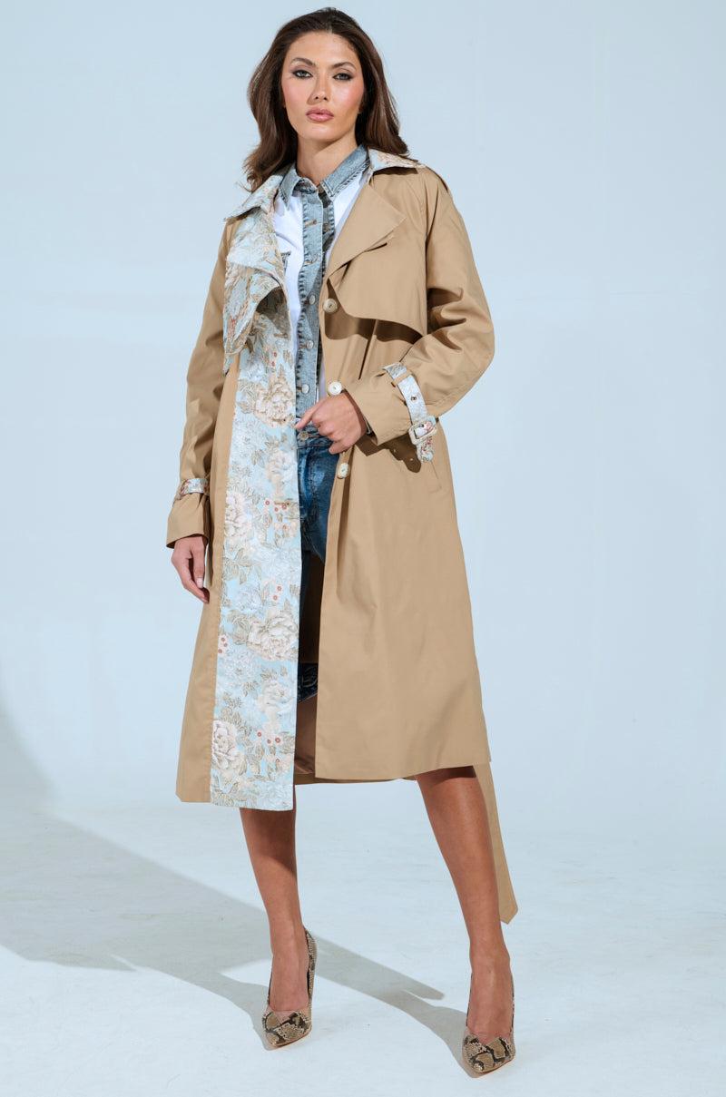 PEEKABOO BROCADE TRIM TRENCH Product Image