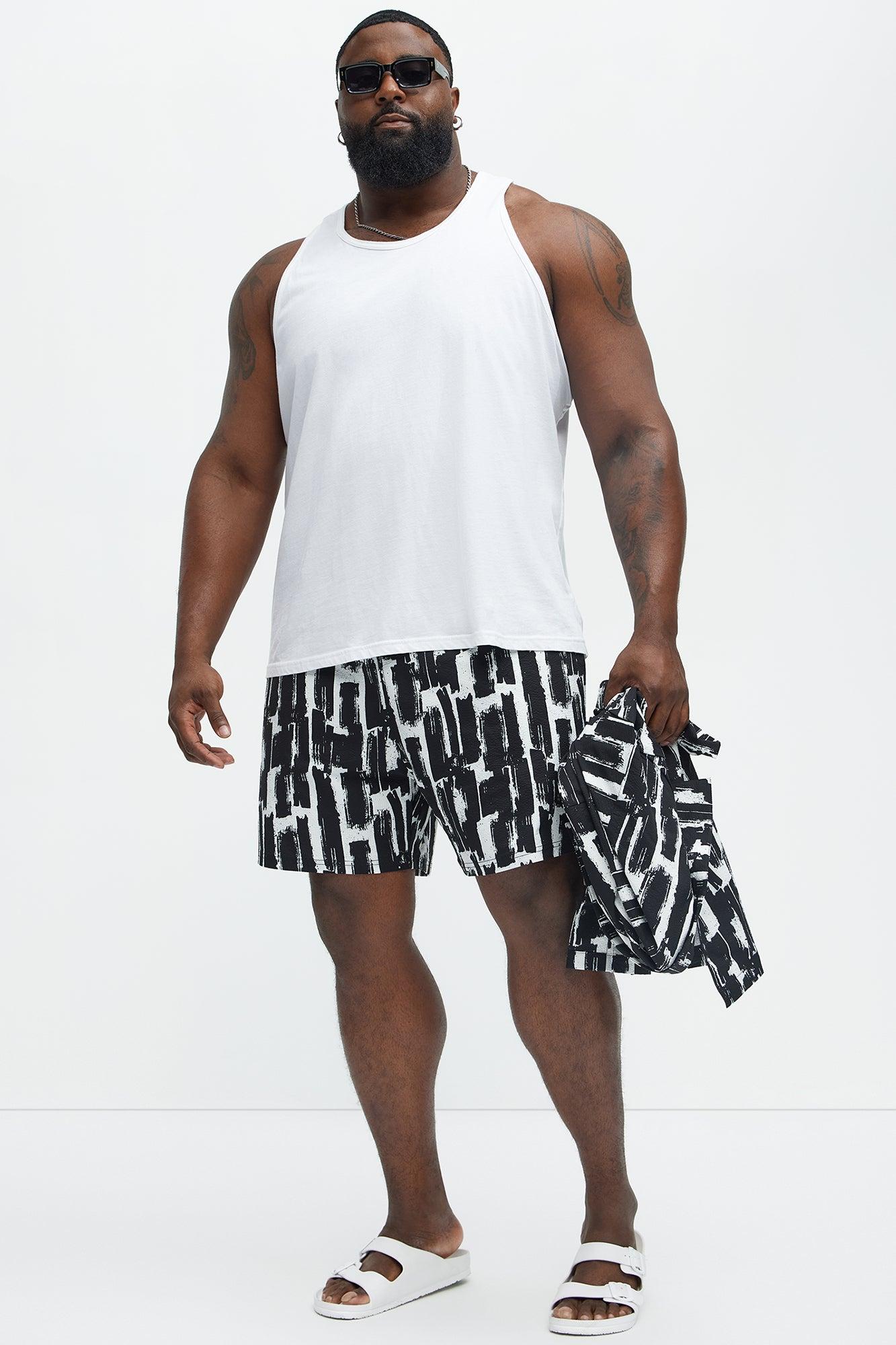Seersucker Printed Swim Trunk Mid - Black/combo Product Image