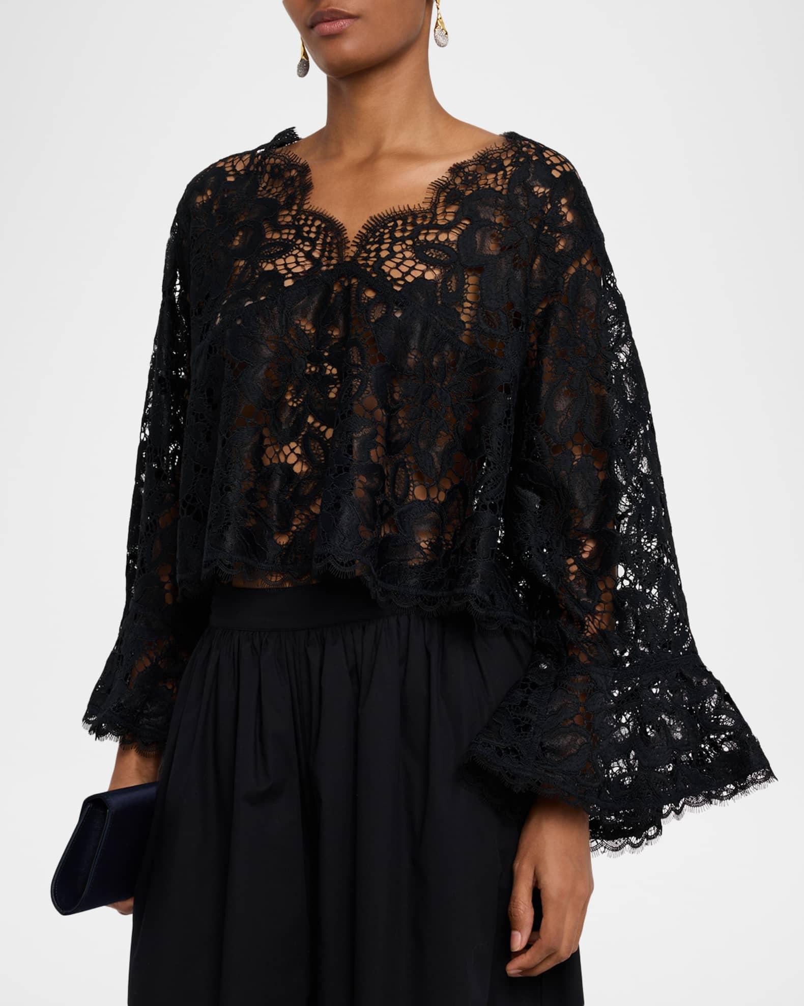 Lacy Dream Cropped Flare-Sleeve Blouse Product Image