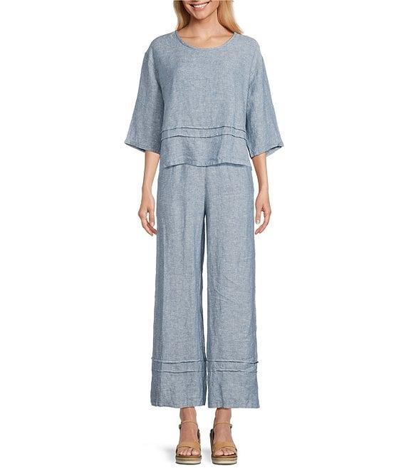 Bryn Walker Cross-Dyed Linen Elastic Waist Straight Leg Pintuck Coordinating Pants Product Image
