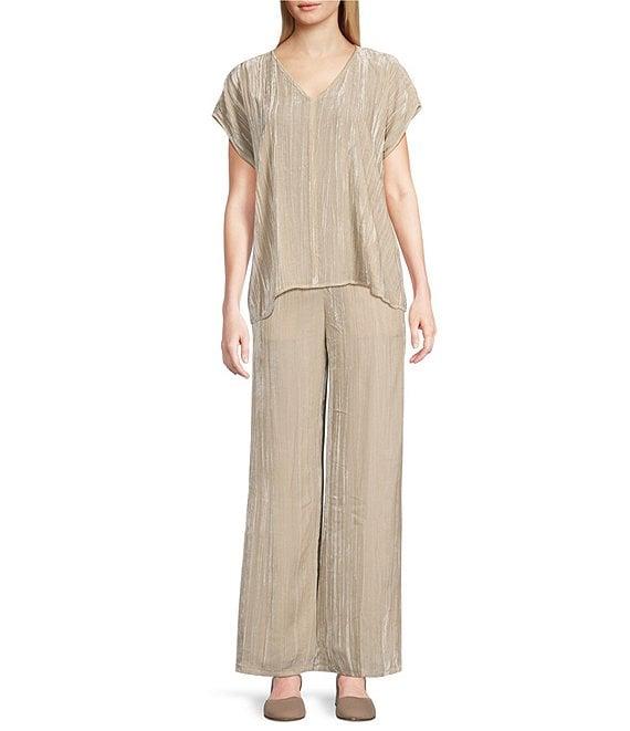 Eileen Fisher Shimmering Velvet Crushed Texture Wide-Leg Pull-On Coordinating Pants Product Image