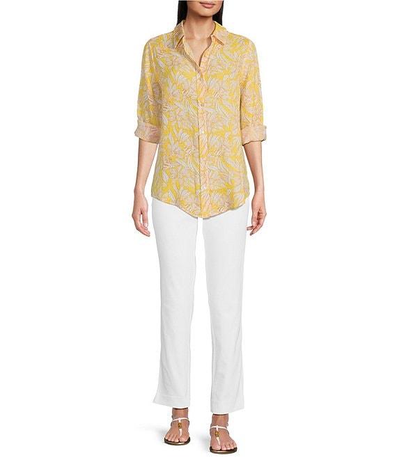 Lilly Pulitzer Lynd Honeycomb Hideaway Print Linen Point Collar Long Sleeve Tunic Product Image