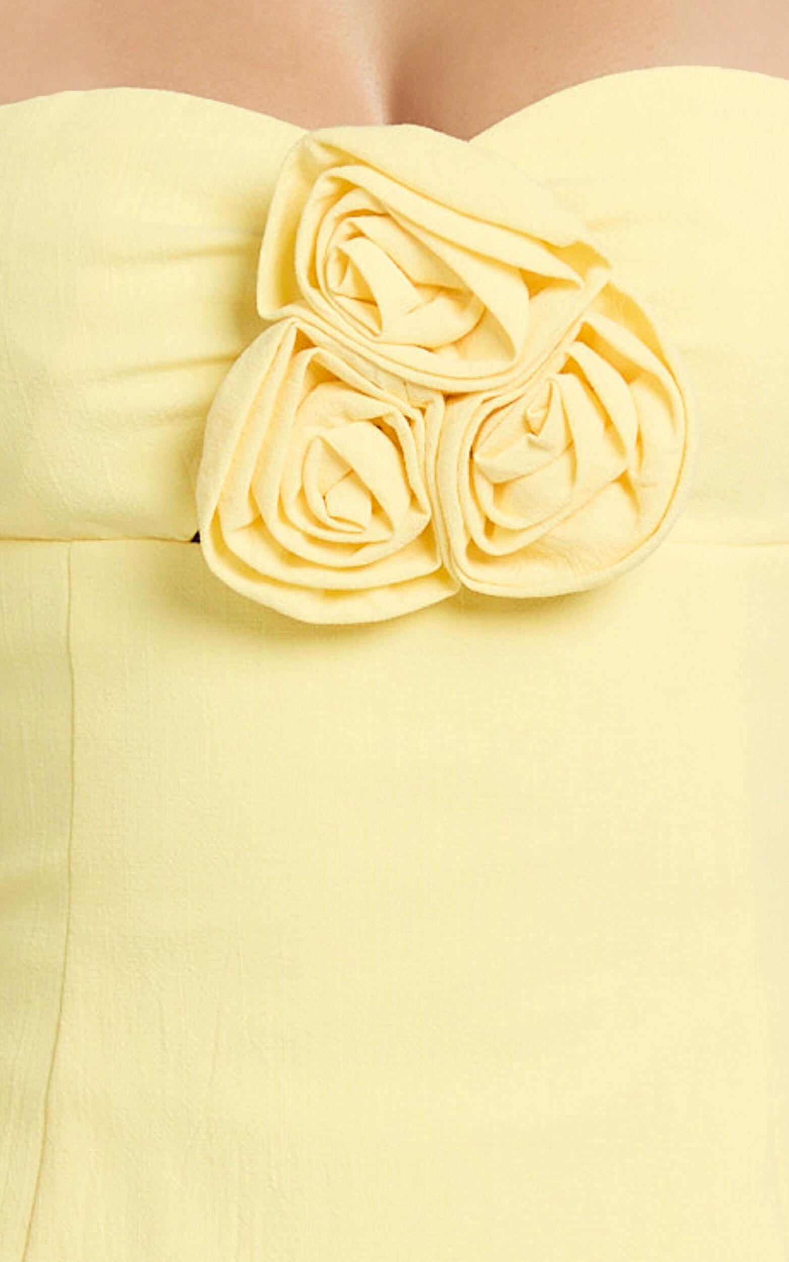 Odelle Mini Dress - Tulip Hem Cut Out 3D Floral Dress in Lemon Product Image