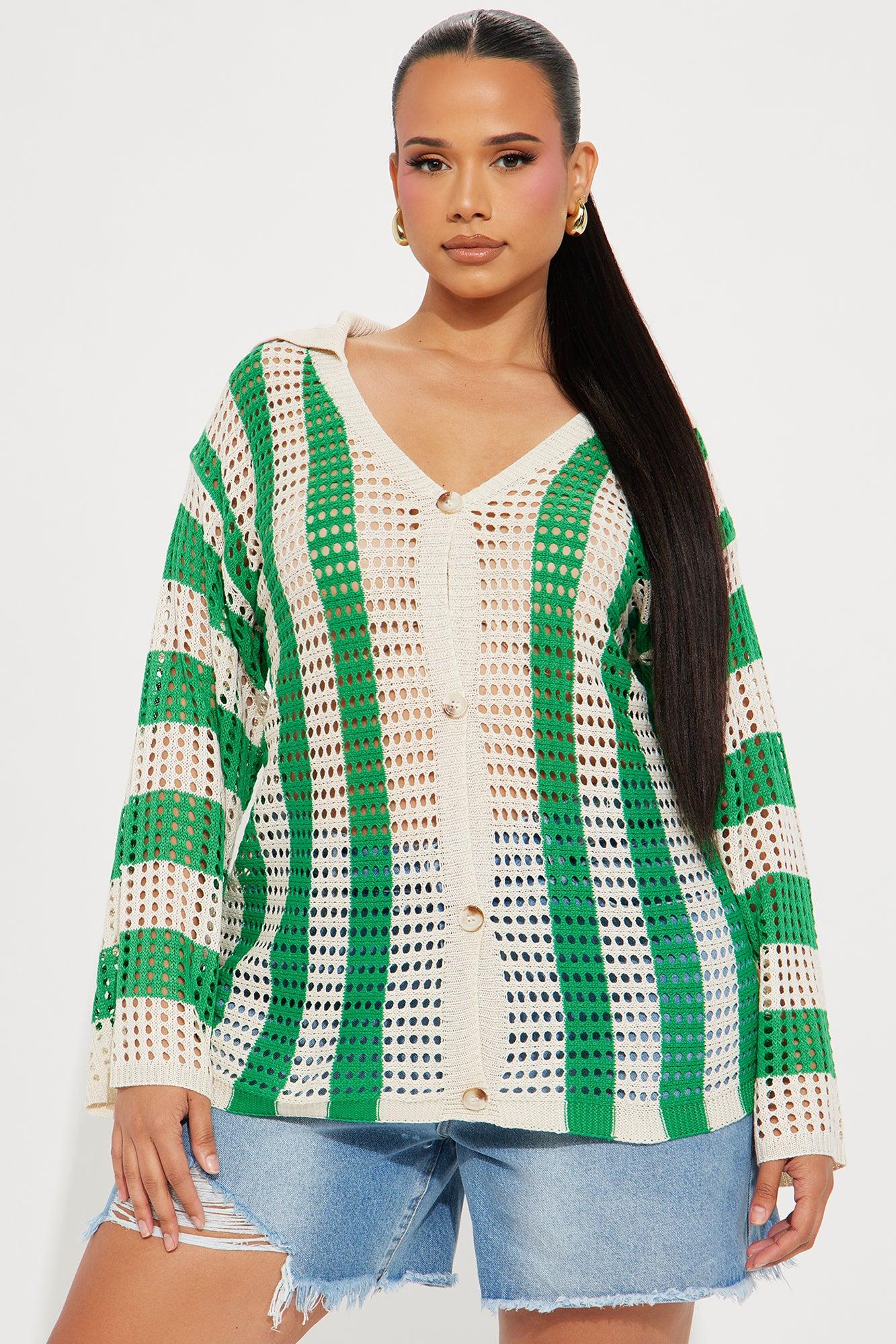 Seaside Bliss Crochet Shirt - Green/combo Product Image