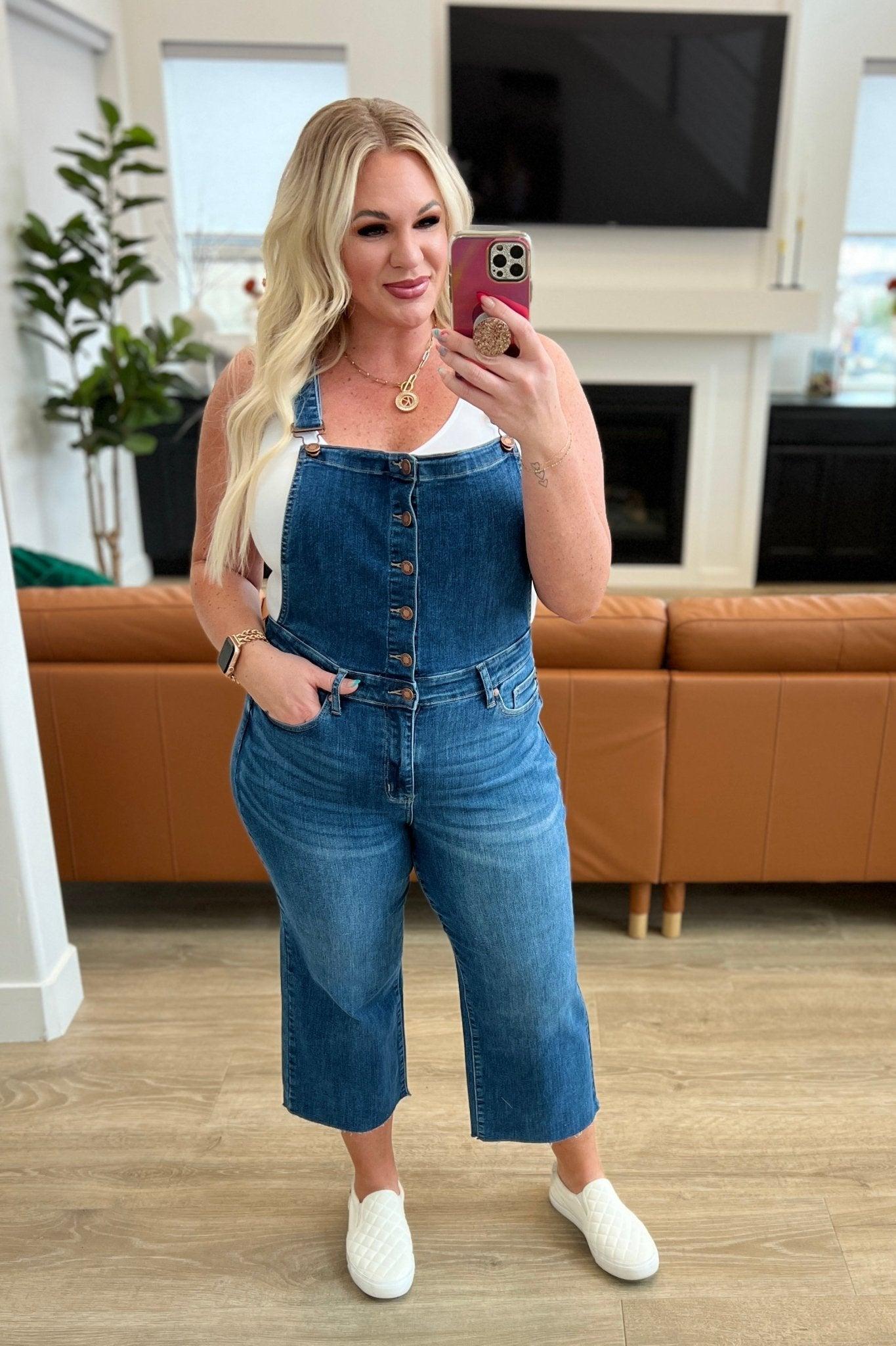 Priscilla High Rise Crop Wide Leg Denim Overalls (Online Exclusive) Product Image