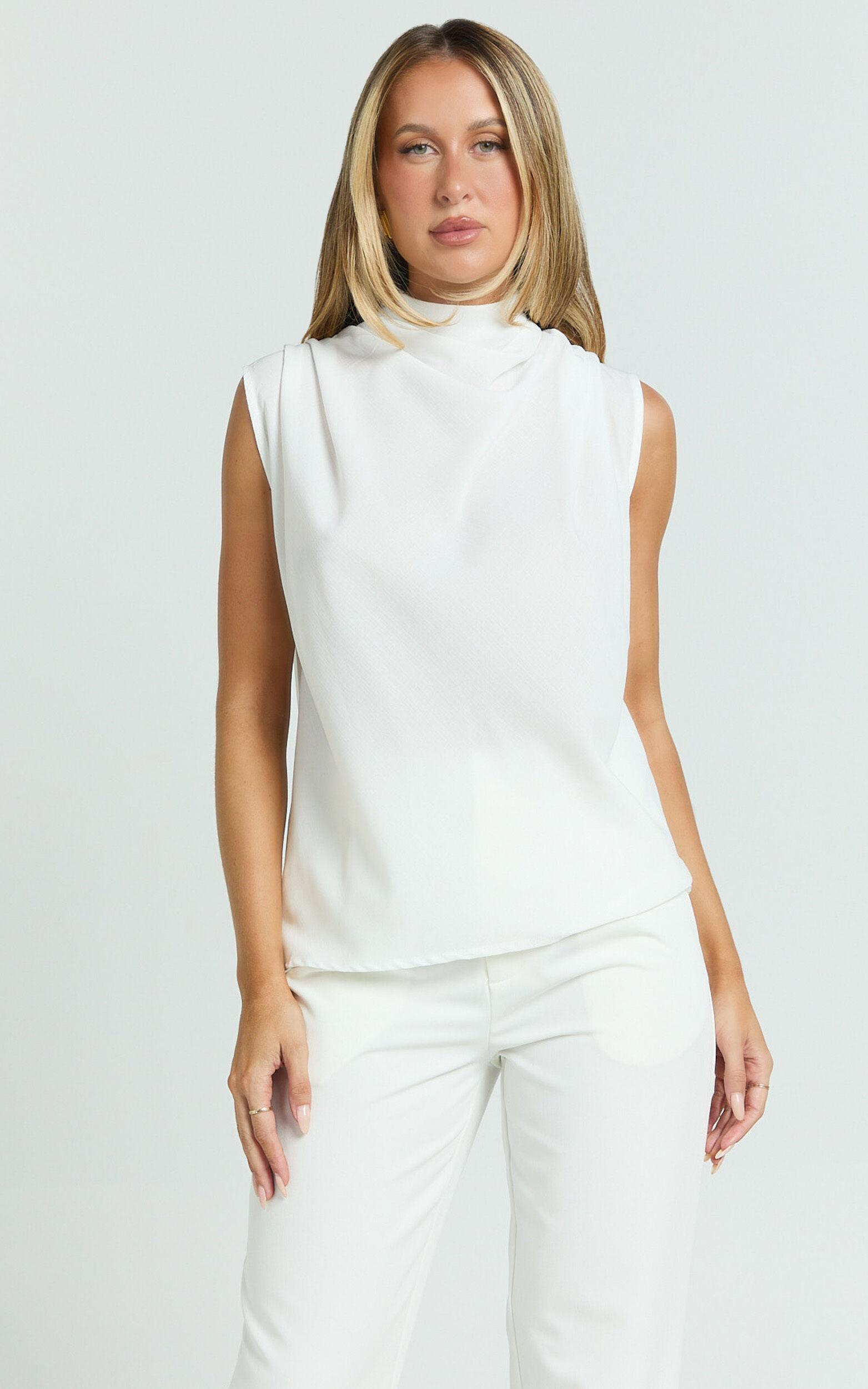 Arianae Top - High Neck Top in White Product Image