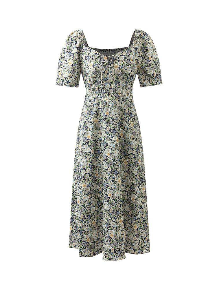 Floral Print Square Neck Women Midi Dress Product Image
