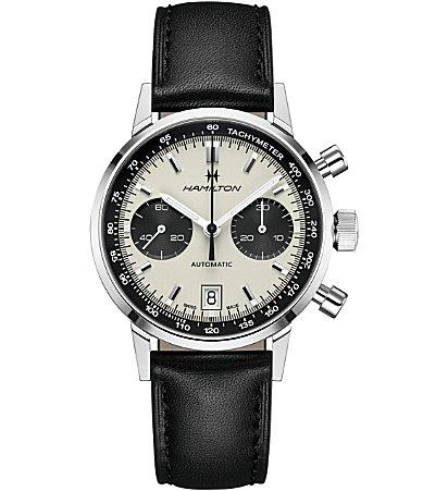 Hamilton Mens American Classic Intra-Matic Auto Chrono Black Leather Strap Watch Product Image