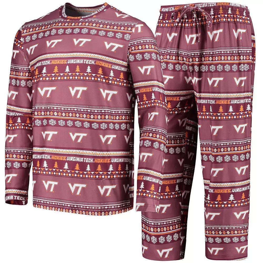 Men's Concepts Sport Maroon Virginia Tech Hokies Ugly Sweater Long Sleeve T-Shirt and Pants Sleep Set,  Product Image