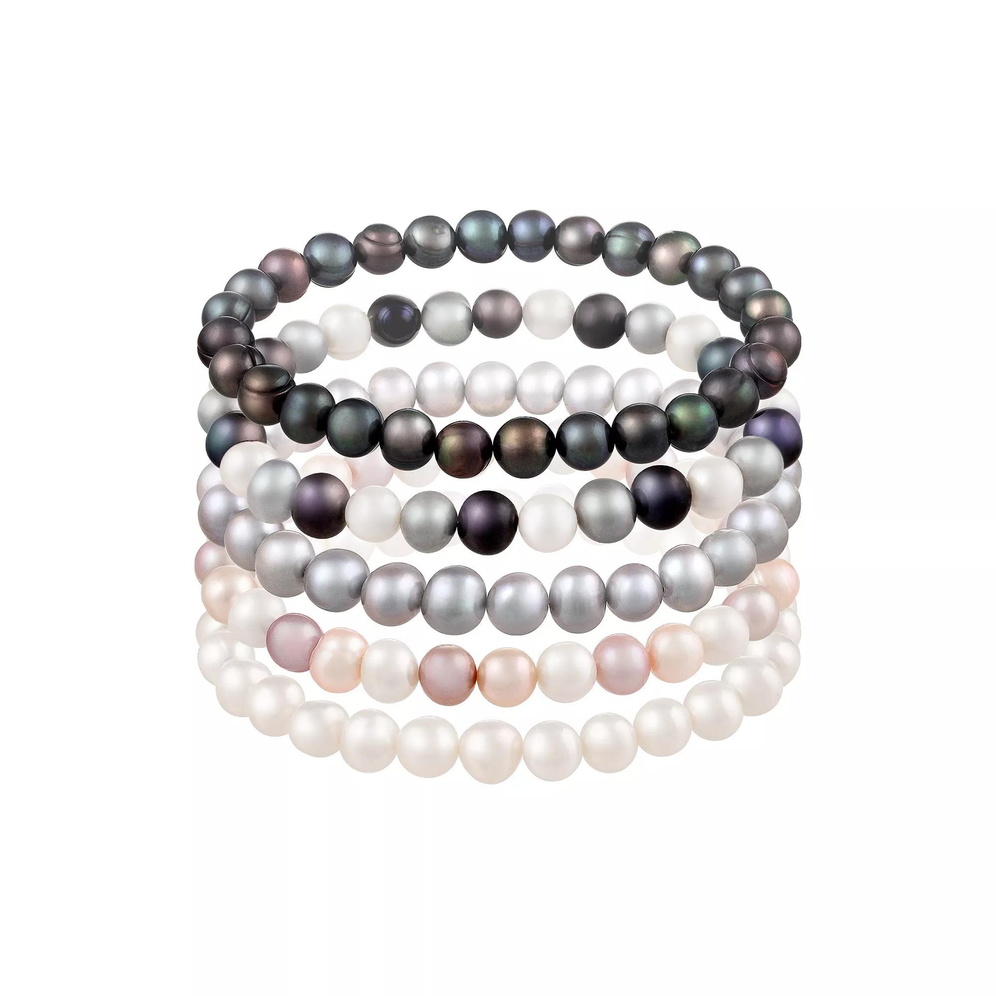Multicolored Freshwater Pearl 5-Piece Stretchy Bracelet Set, Women's, Size: 7.25" Product Image
