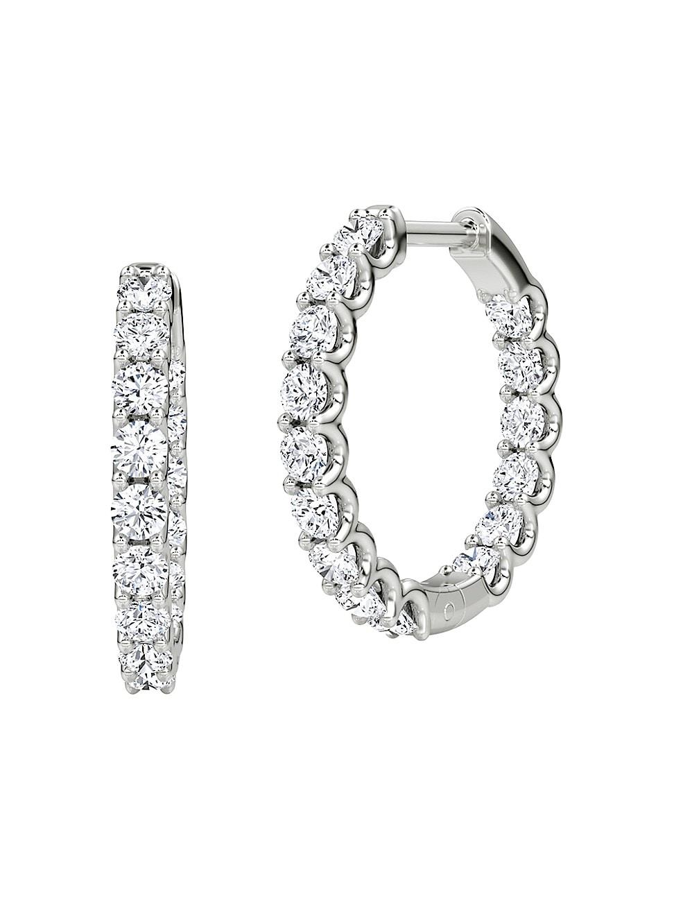Womens Huggie Hoops 14K White Gold & 1.50 TCW Lab-Grown Diamond Full Eternity Hoop Earrings Product Image