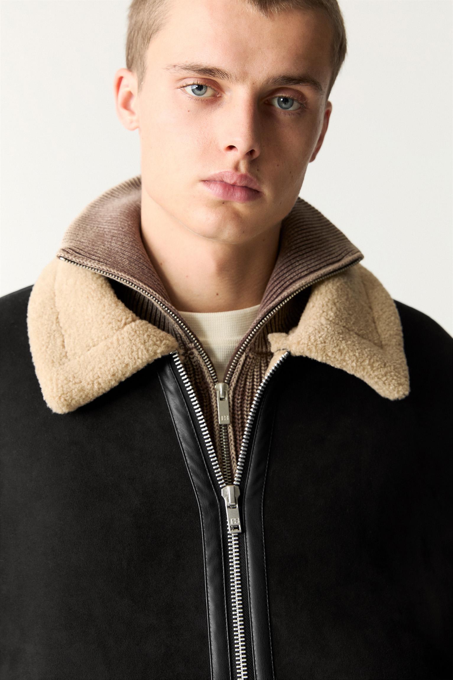 Faux suede jacket with faux shearling lining Product Image