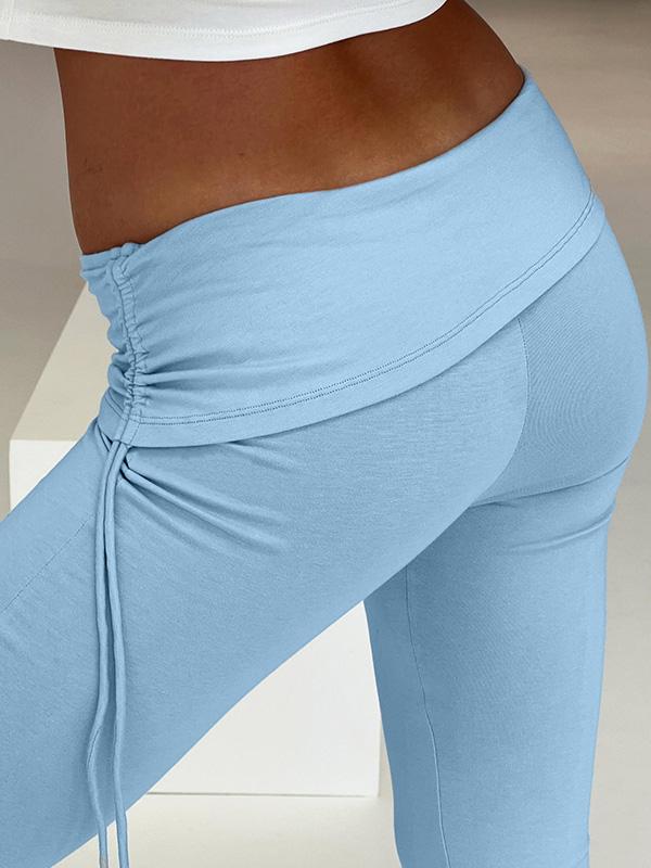 Solid Drawstring High Elasticity Flared Sweatpants Product Image
