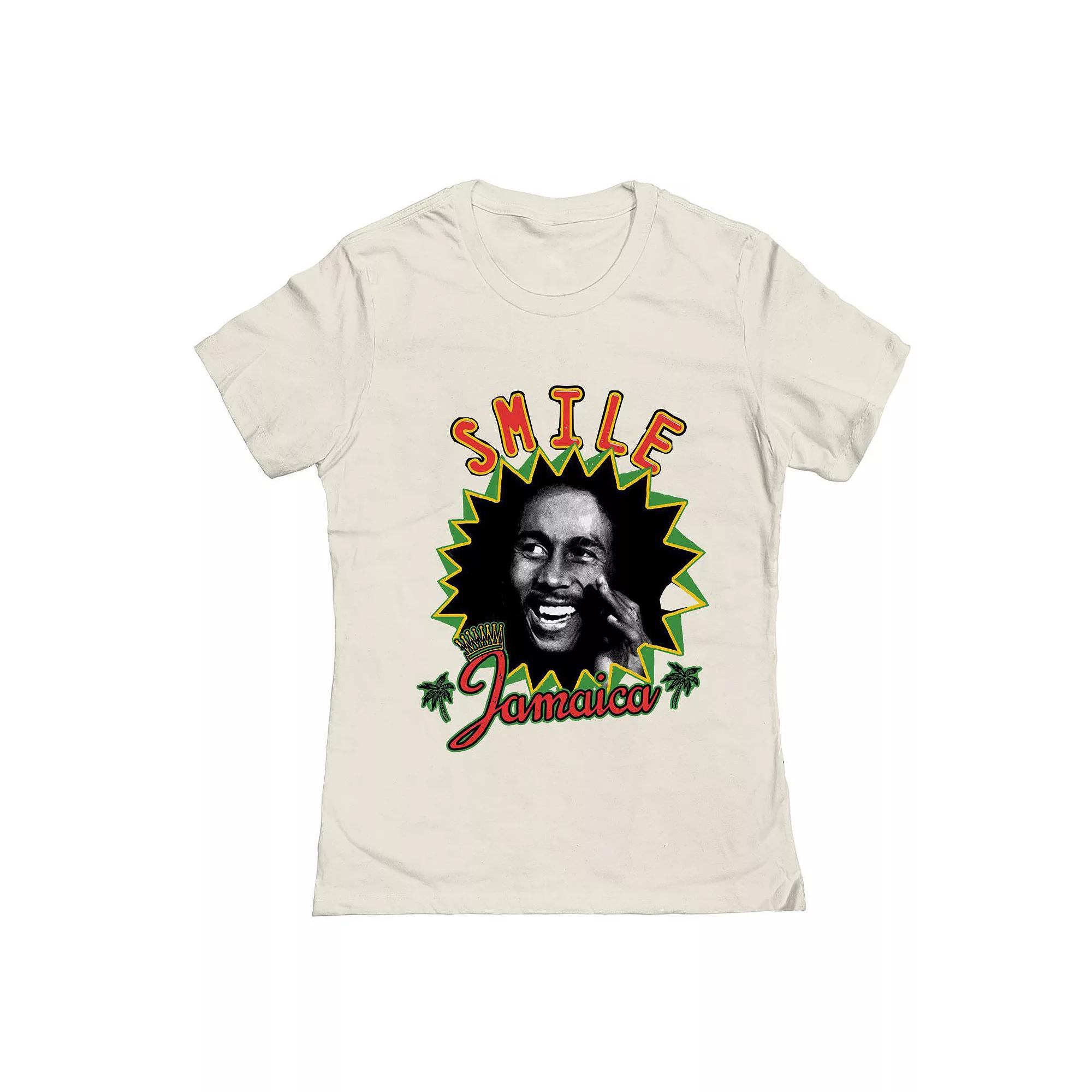 Junior's Bob Marley Smile Jamaica Bob Graphic Tee, Women's, Size: Small, Natural Product Image