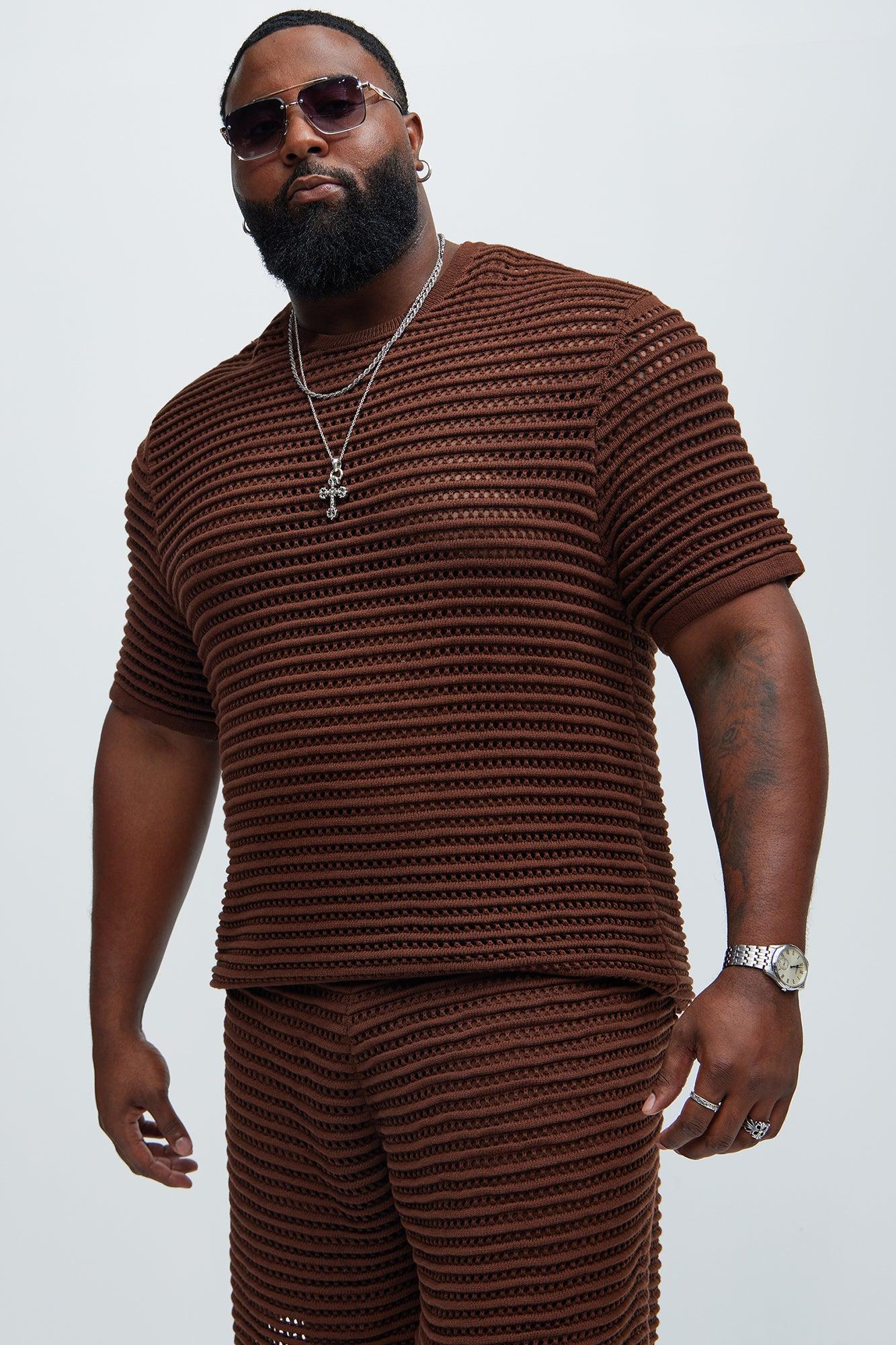 Milton Textured Crew Neck Tee - Dark Brown Product Image