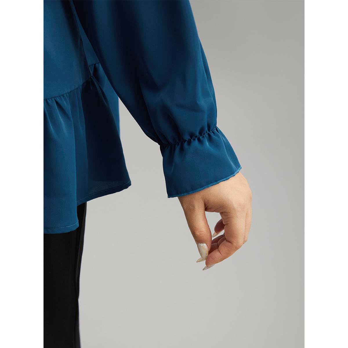 Plus Size Aegean Static-Free Plain Pleated Ruffles Lantern Sleeve Blouse Women Office Long Sleeve Round Neck Work Blouses BloomChic 30/6X Product Image