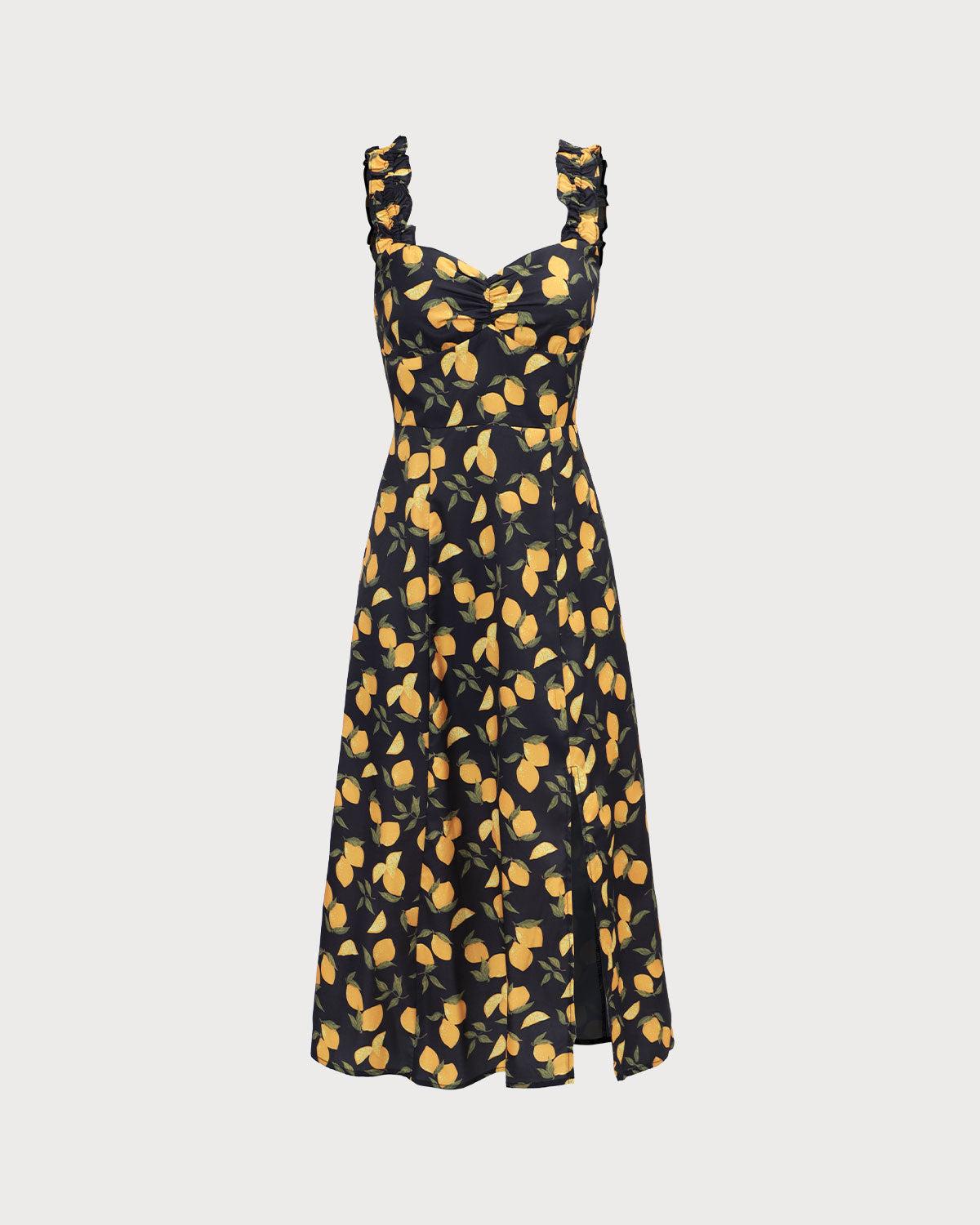 The Black Sweetheart Neck Lemon Midi Dress Product Image