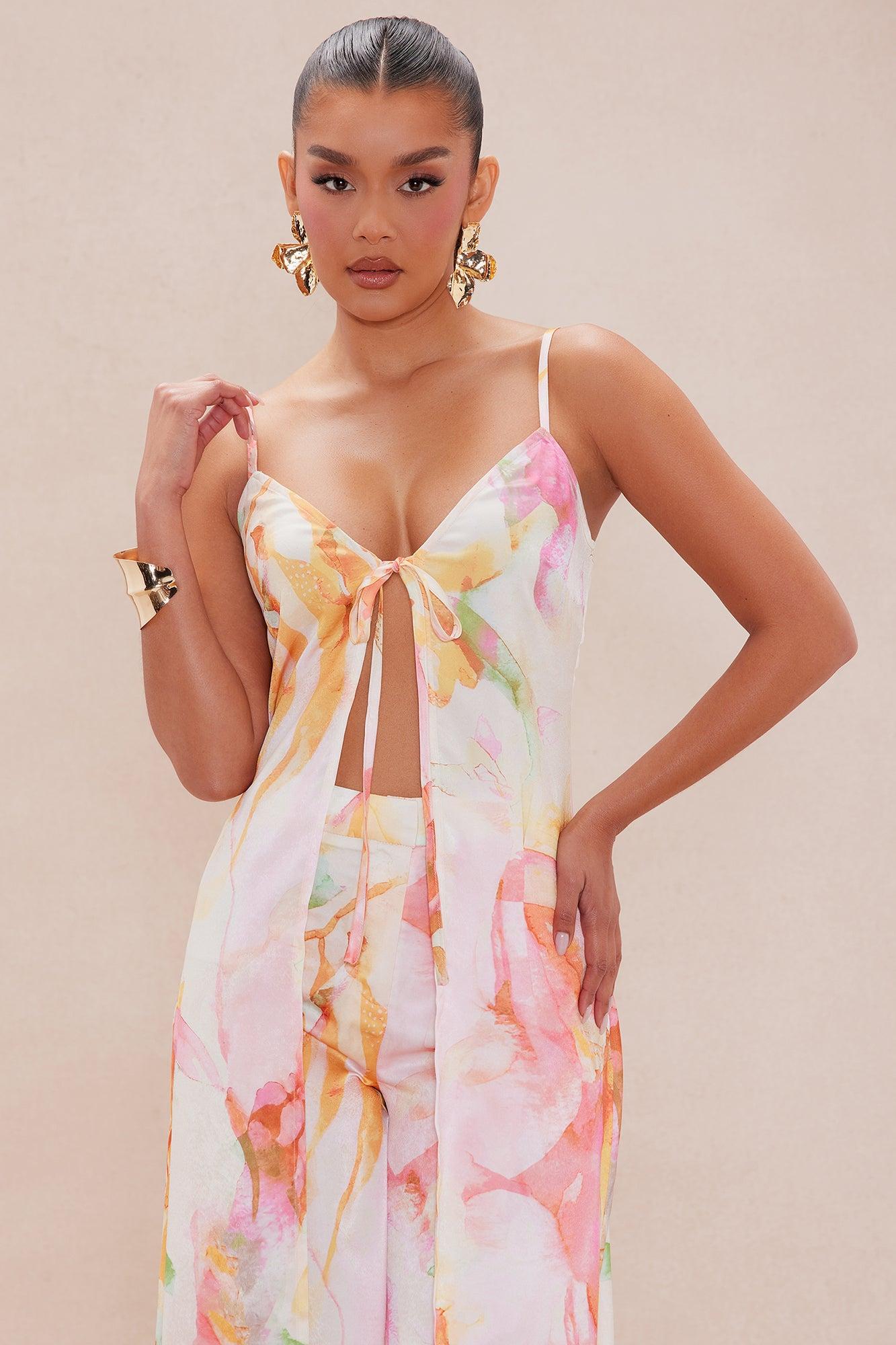 Santina Satin Wide Leg Pant Set - Multi Color Product Image