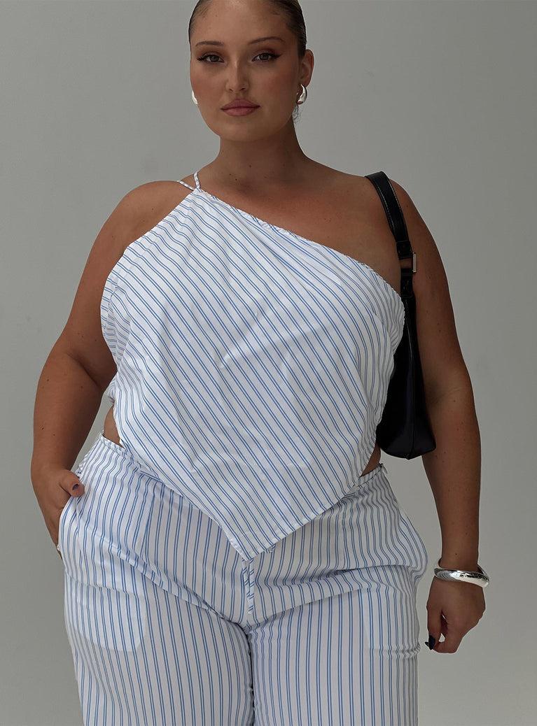 Collied Asymmetric Top Blue / White Stripe Curve Product Image