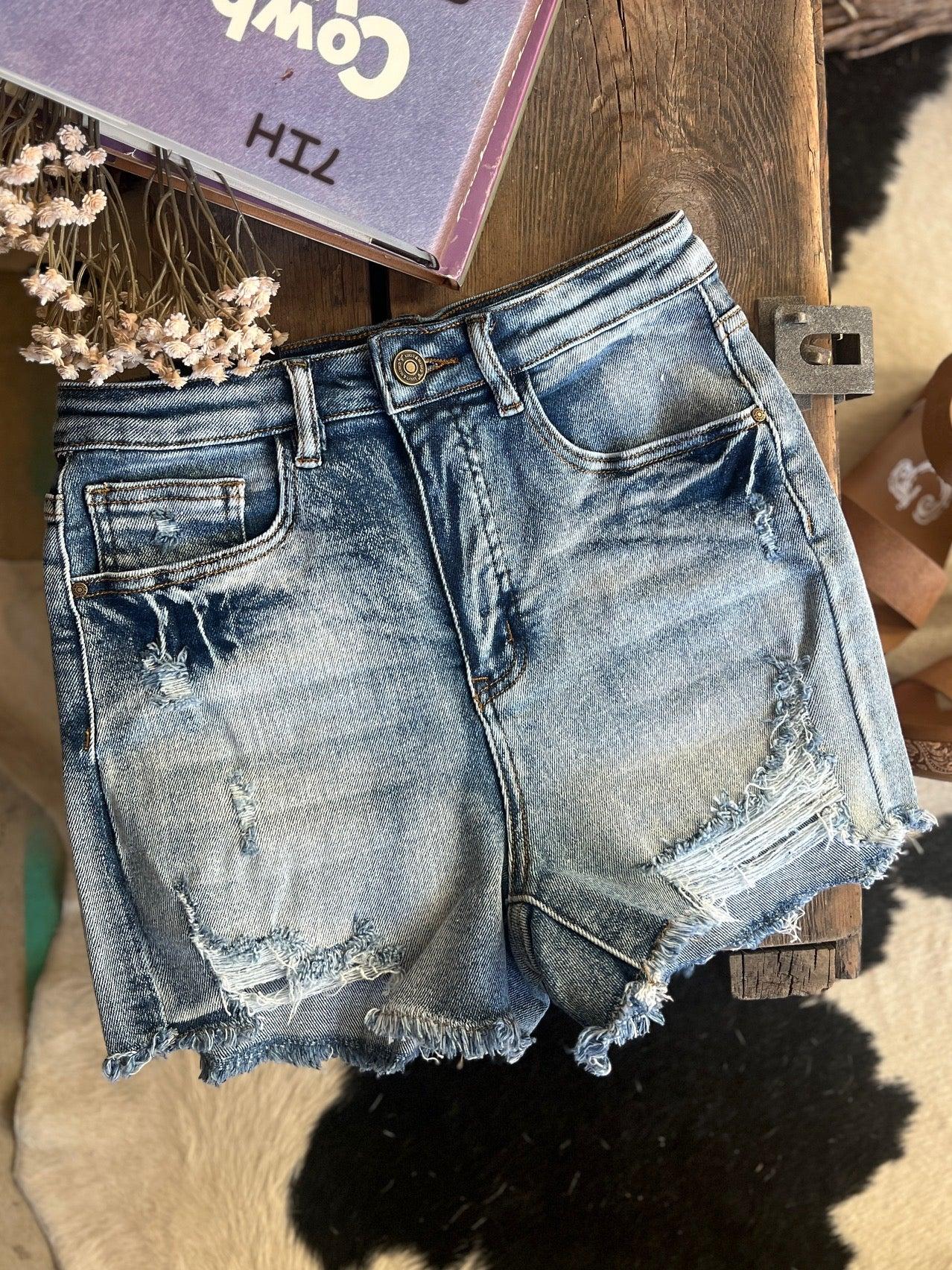 Distressed Tummy Control Denim Shorts - 2 Colors Product Image