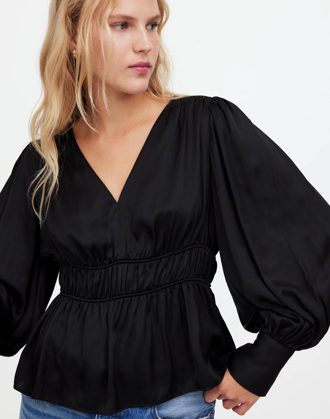 Long-Sleeve Peplum Top in Satin Product Image