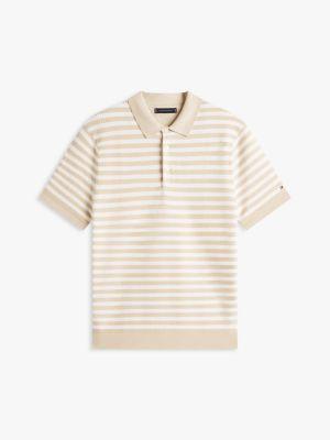 Short-Sleeve Stripe Waffled Sweater Polo Product Image