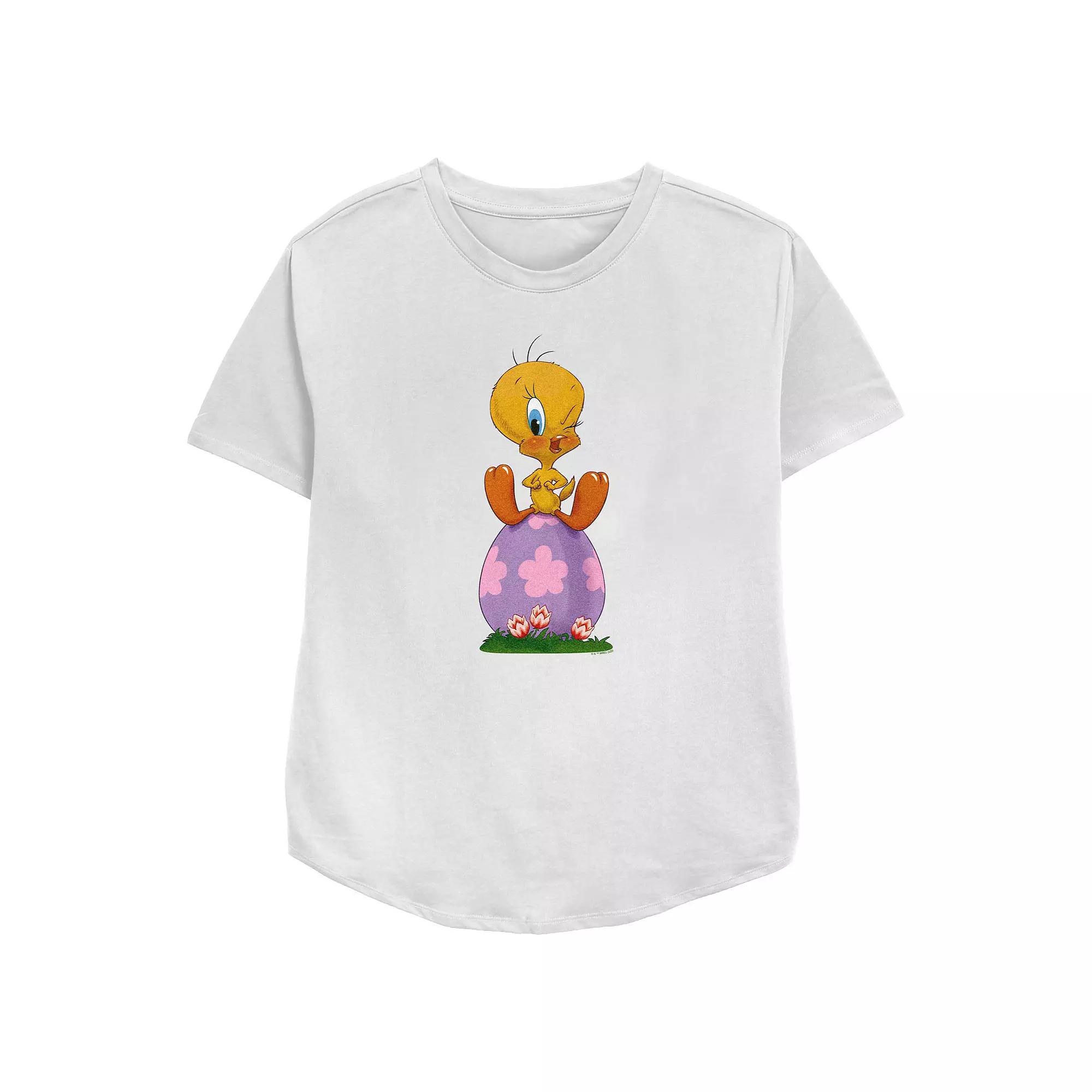 Women's Looney Tunes Tweety Bird Sitting On Easter Egg Relaxed Fit Graphic Tee,  Product Image