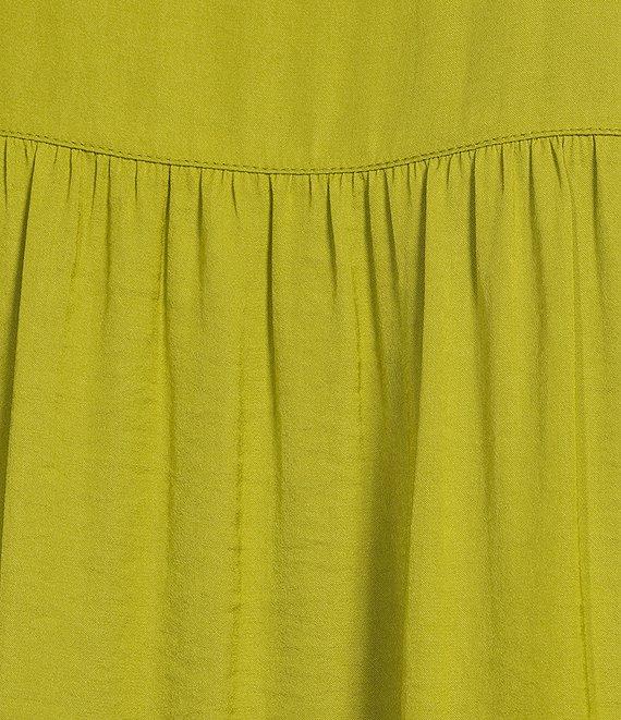 Gibson & Latimer Moonshadow Satin Split Round Neck Dropped Short Roll Tab Sleeve Hi-Low Shirttail Blouse Product Image