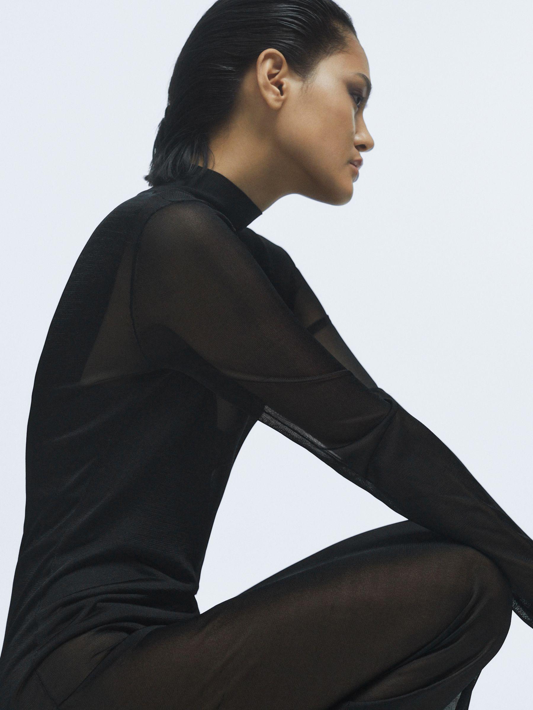 Sheer Knitted Maxi Dress in Black Product Image