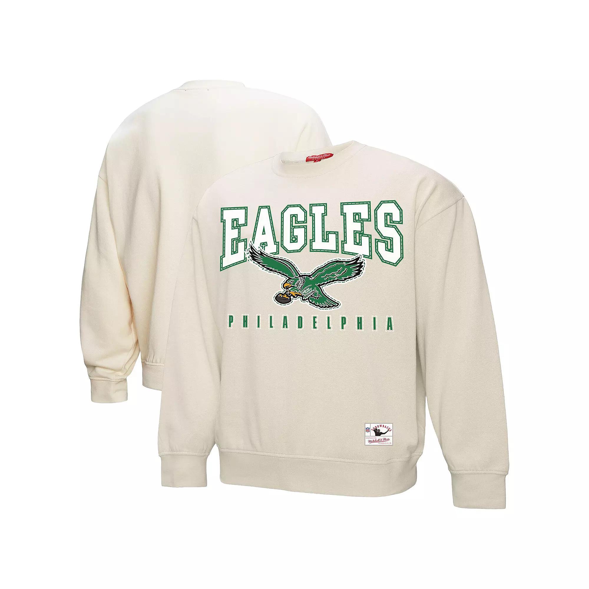 Women's Mitchell & Ness Cream Philadelphia Eagles Fandom Fleece Pullover Sweatshirt,  Product Image