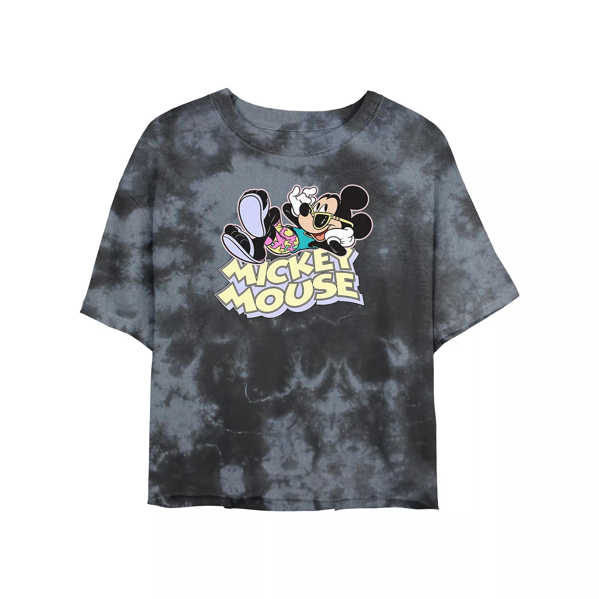 Disney's Mickey Mouse Vacay Mickey Bombard Wash Juniors' Cropped Graphic Tee, Women's, Size: XL, Black Grey Product Image