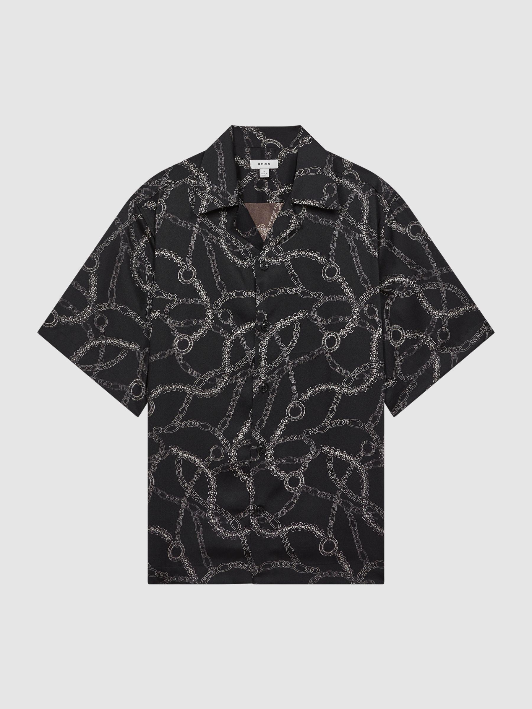 Chain Print Cuban Collar Shirt in Black Product Image